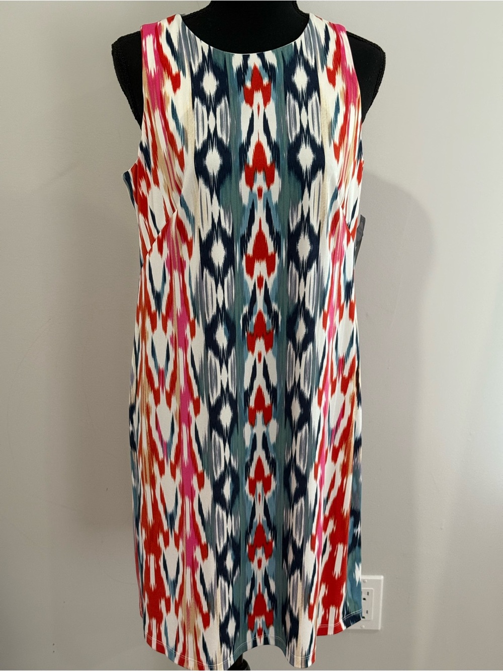 New London Times 10 Sleeveless Ikat Print Shift Dress - Multi Color 804